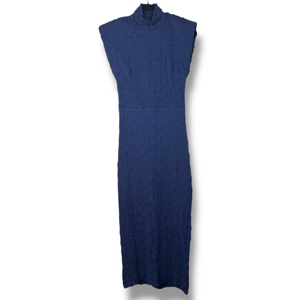 Sabina Musayev Revolve Nofit Blue Mock-Neck Unlined Textured Midi Dress Medium - Picture 7 of 16
